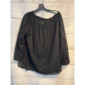 Jones New York Black Eyelet Off-Shoulder Top L